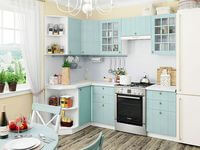 Небольшая угловая кухня в голубом и белом цвете Рубцовск