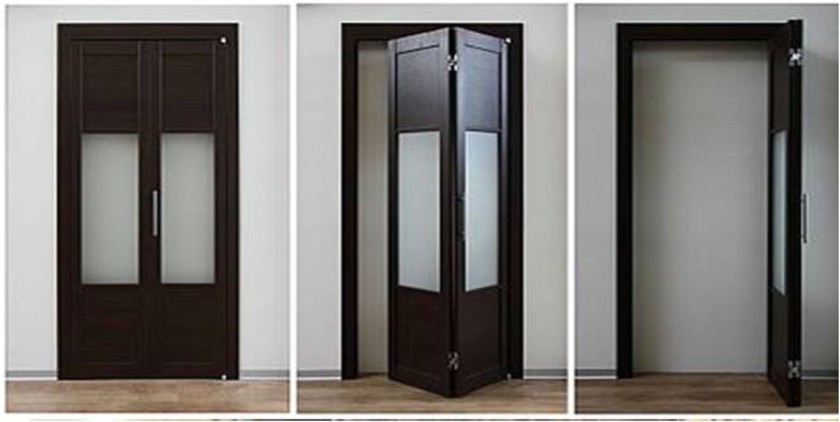Шпонированные двери гармошка с матовыми стеклянными вставками Рубцовск